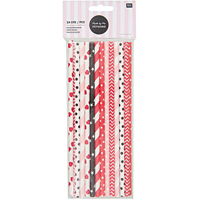Rico Design Papierstrohhalme rot-schwarz-rosa 24 Stück | Boutique Ballooons