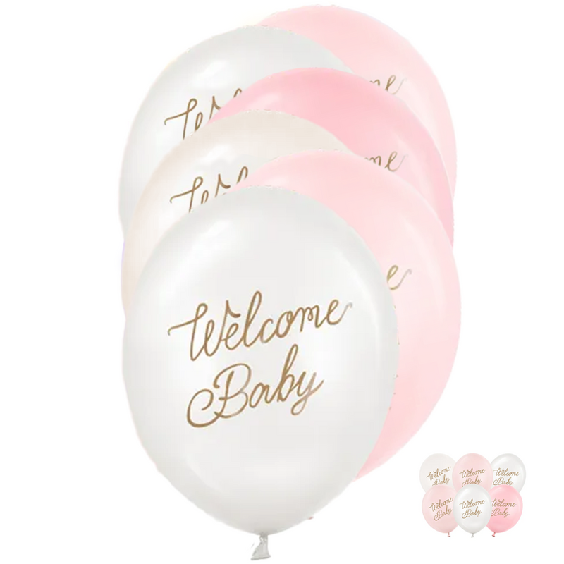 6 Motivballons - Ø 30cm - Welcome Baby - Rosa Mix