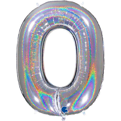 Zahlenballon 0 XXL  - Glitter Holographic Silver | Boutique Ballooons