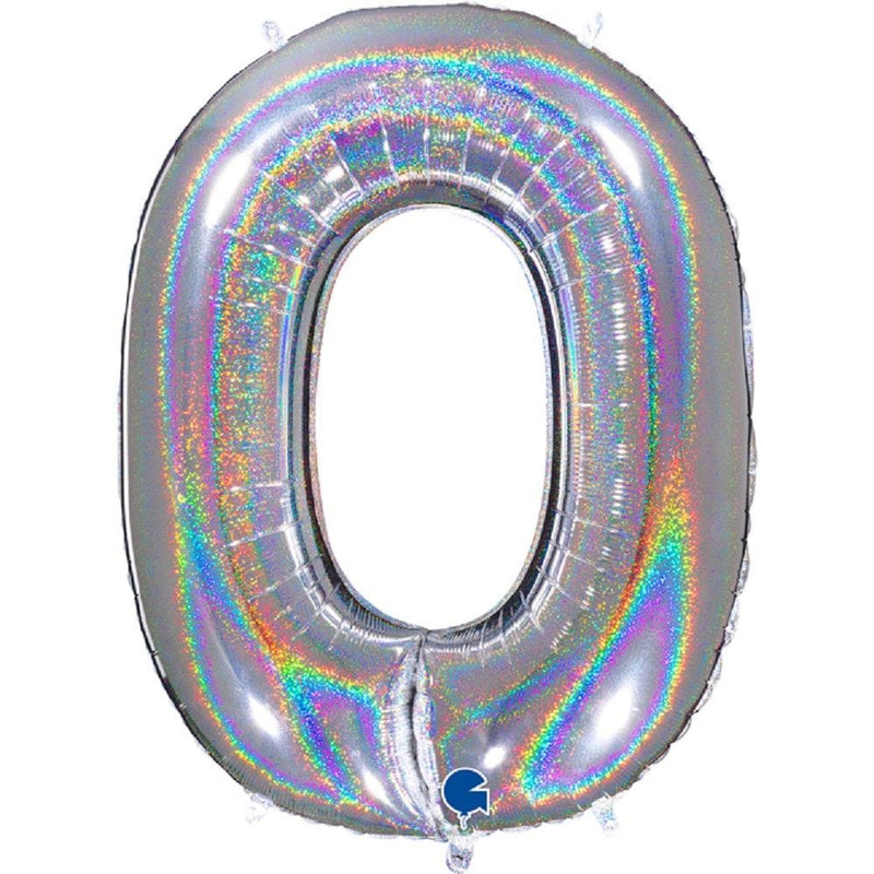 Zahlenballon 0 XXL  - Glitter Holographic Silver