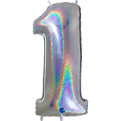 Zahlenballon 1 XXL  - Glitter Holographic Silver | Boutique Ballooons