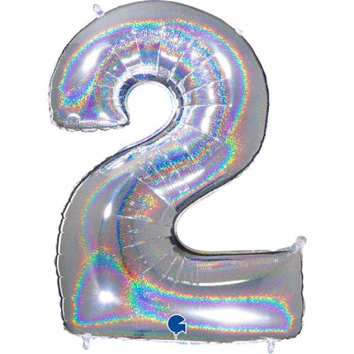 Zahlenballon 2 XXL  - Glitter Holographic Silver | Boutique Ballooons