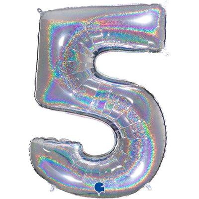 Zahlenballon 5 XXL  - Glitter Holographic Silver | Boutique Ballooons