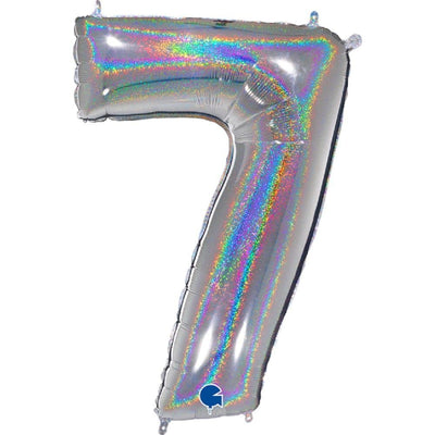 Zahlenballon 7 XXL  - Glitter Holographic Silver | Boutique Ballooons