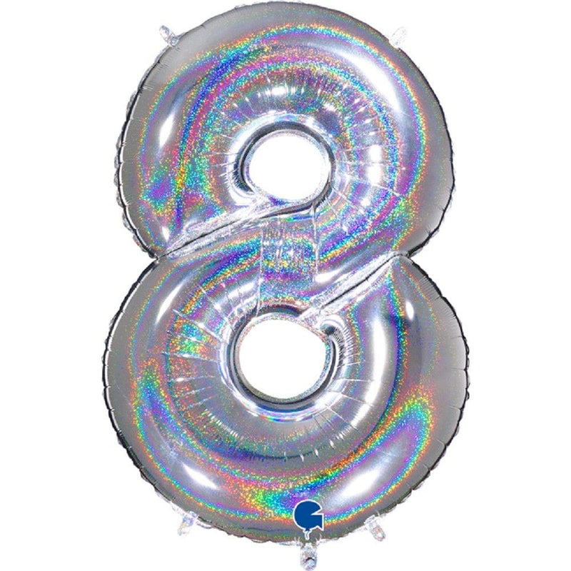 Zahlenballon 8 XXL  - Glitter Holographic Silver