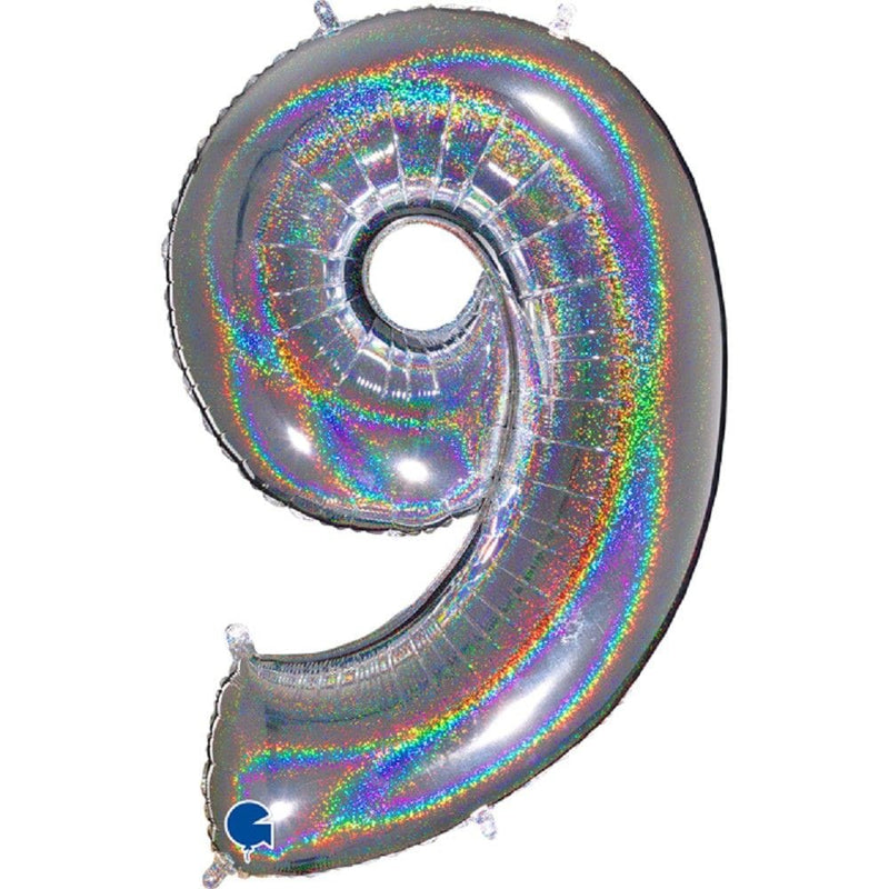Zahlenballon 9 XXL  - Glitter Holographic Silver