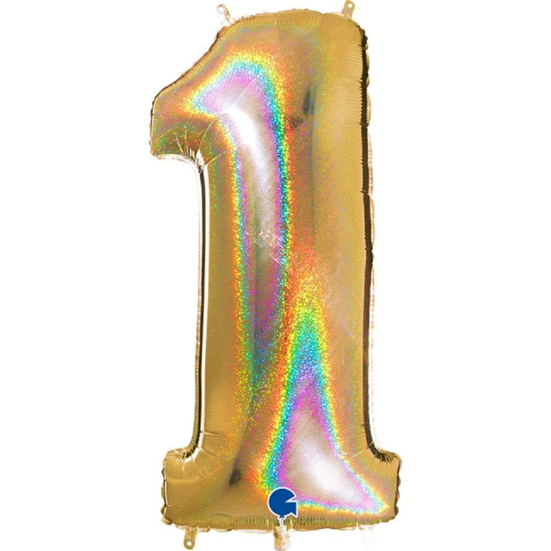 Zahlenballon 1 XXL  - Glitter Holographic Gold