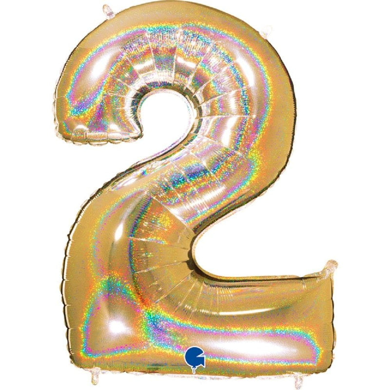 Zahlenballon 2 XXL  - Glitter Holographic Gold