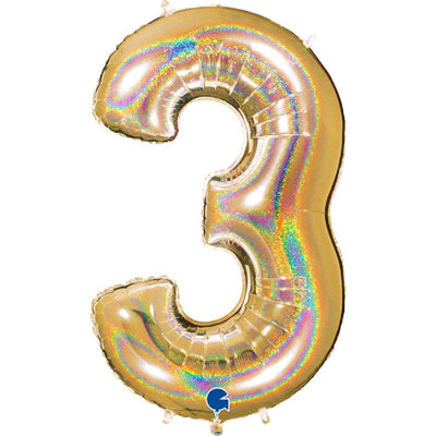 Zahlenballon 3 XXL  - Glitter Holographic Gold | Boutique Ballooons