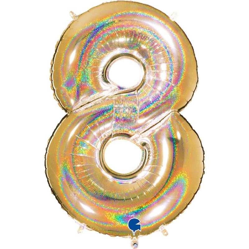 Zahlenballon 8 XXL  - Glitter Holographic Gold