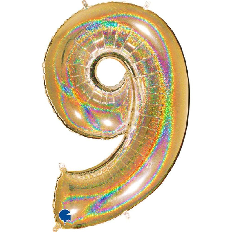 Zahlenballon 9 XXL  - Glitter Holographic Gold