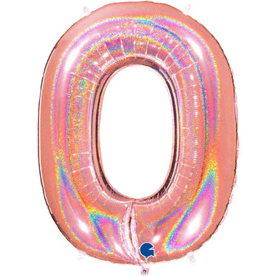 Zahlenballon 0 XXL  - Glitter Holographic Rosegold | Boutique Ballooons