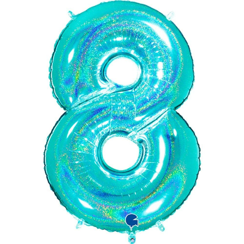Zahlenballon 8 XXL  - Glitter Holographic Türkis | Boutique Ballooons