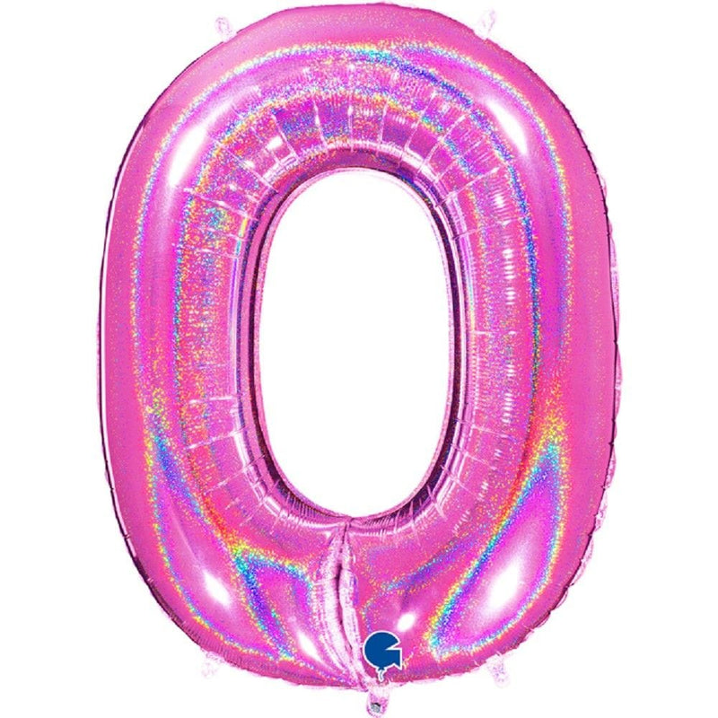 Zahlenballon 0 XXL  - Glitter Holographic Fuxia