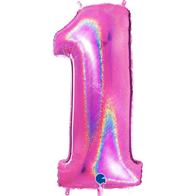 Zahlenballon 1 XXL  - Glitter Holographic Fuxia | Boutique Ballooons