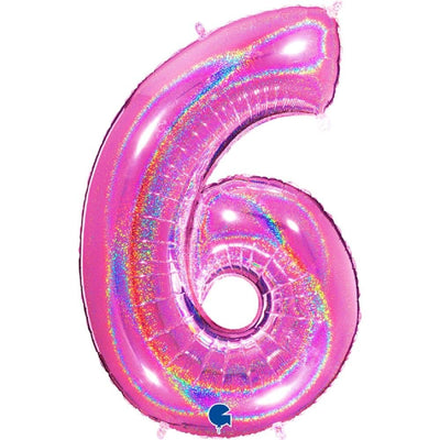 Zahlenballon 6 XXL  - Glitter Holographic Fuxia | Boutique Ballooons