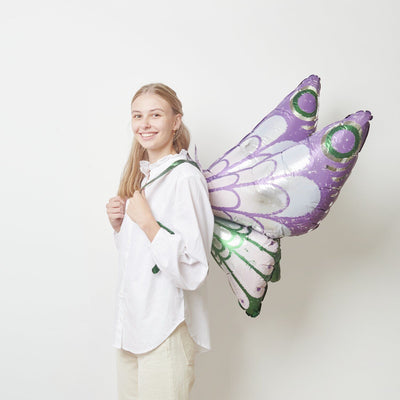 Folienballon Backpack Butterfly 3D, zum Umbinden, Lila/Grün, 1 Stk, 110 x 73 cm