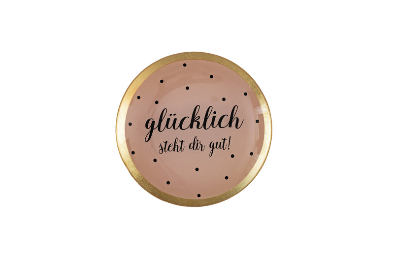 Love Plates, Glasteller M, Glücklich steht..., rund, rosa | Boutique Ballooons