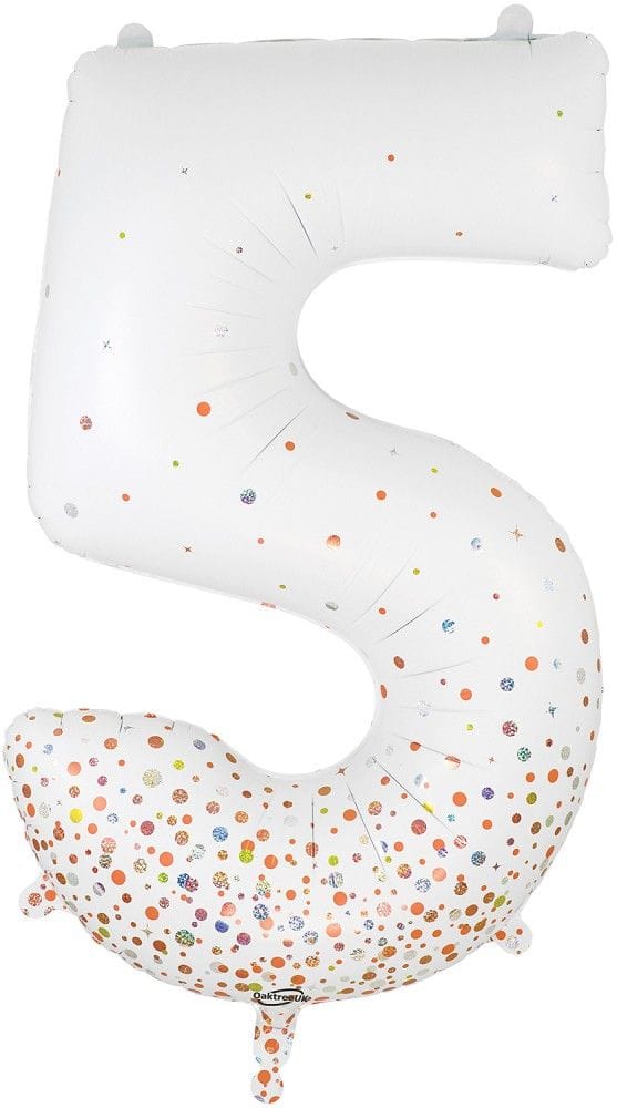 Zahlenballon 5 XXL  - Sparkling Fizz Holographic White