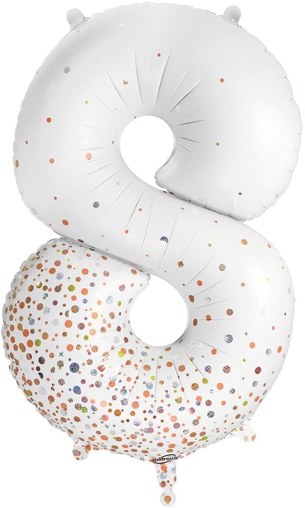Zahlenballon 8 XXL  - Sparkling Fizz Holographic White