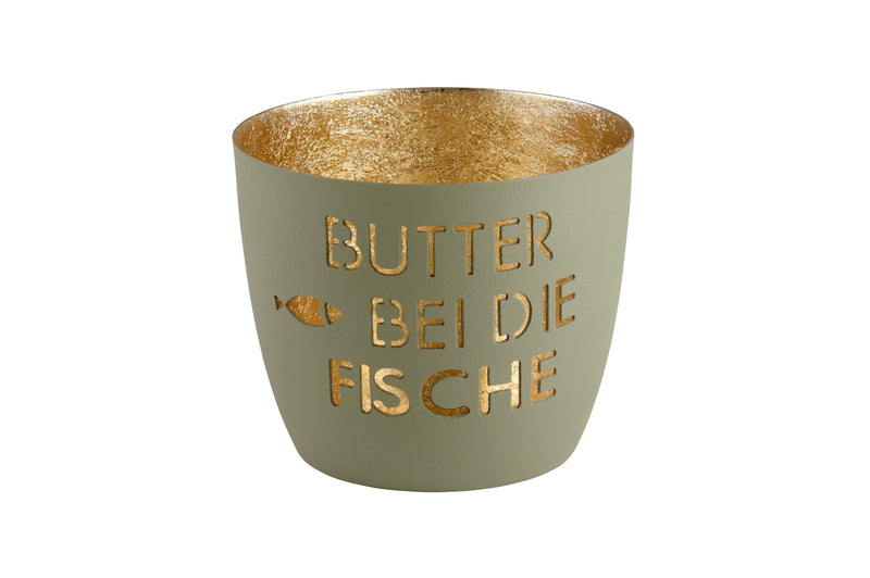 Madras, Windlicht, M, Motiv: Butter bei die Fische, stone/gold