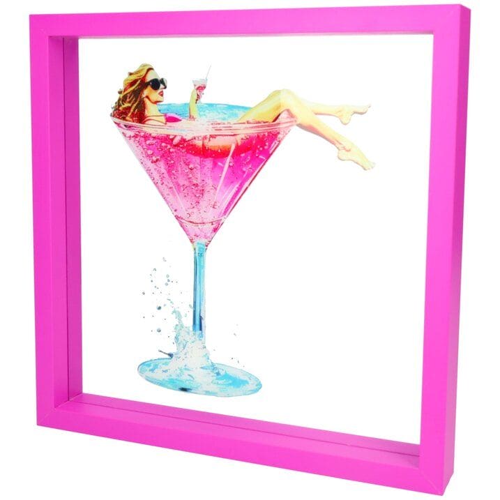 LOVE FRAMES, GLASBILD, MOTIV: FRAU IM MARTINI-GLAS, NEON LILA