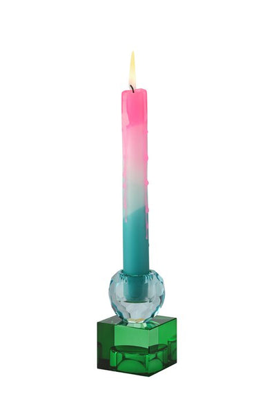 SARI, KRISTALLGLAS, KERZENHALTER/TEELICHTHALTER, KUGEL/CUBE, HELLBLAU/GRÜN, GS