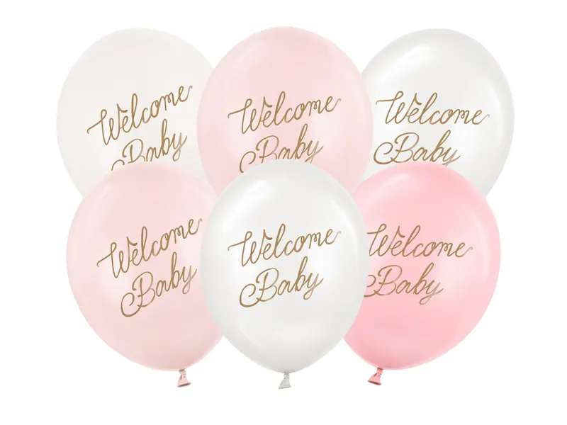 6 Motivballons - Ø 30cm - Welcome Baby - Rosa Mix