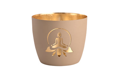 Madras, Windlicht, M, Motiv: Lotus Yoga Silhouette, sandstone/gold | Boutique Ballooons