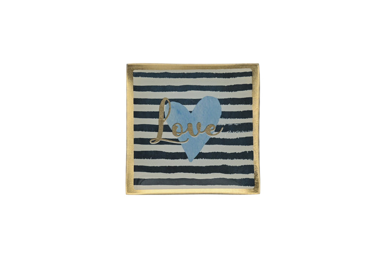 Love Plates, Glasteller S, Love, gestreift, blau/weiss | Boutique Ballooons