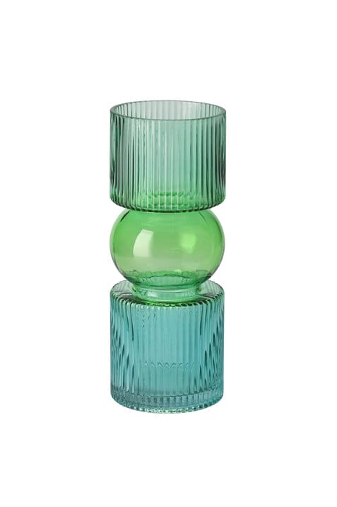 JACQUARD, VASE, H25CM, STREIFEN, GRÜN/BLAU, GS