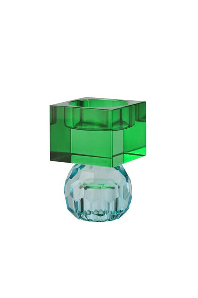 SARI, KRISTALLGLAS, KERZENHALTER/TEELICHTHALTER, KUGEL/CUBE, HELLBLAU/GRÜN, GS