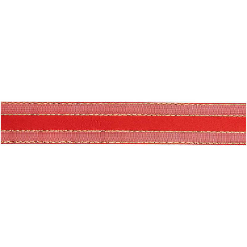 Organzaband, Rot/Gold, 25 mm x 3 m