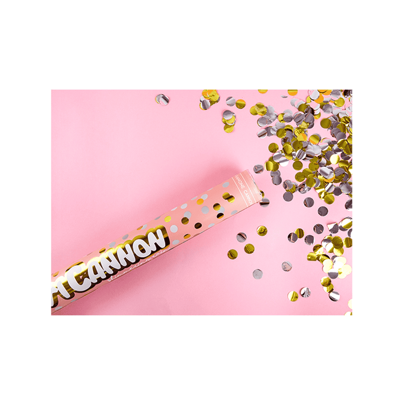 Konfettikanone - 40cm - Metallic - Dots - Silber & Gold