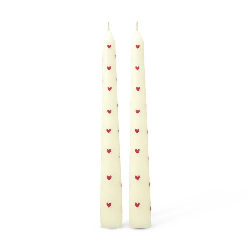 Paraffinwachs Kerzen - Crème - Heart Print - 2er Pack