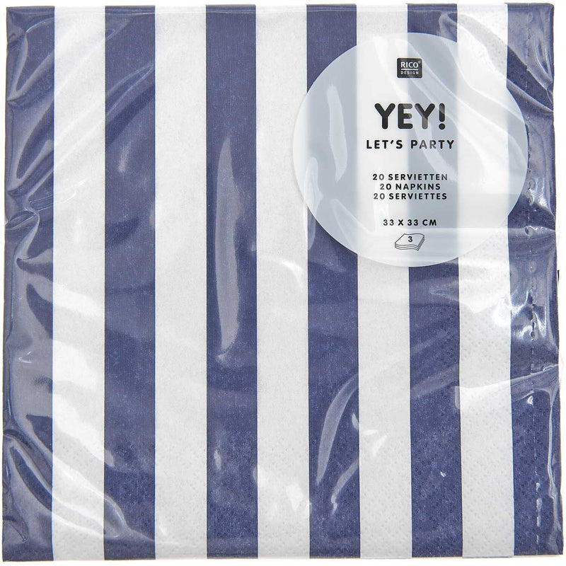 Servietten, blau/weiß gestreift, FSC MIX, 20 Stk, 33 x 33 cm