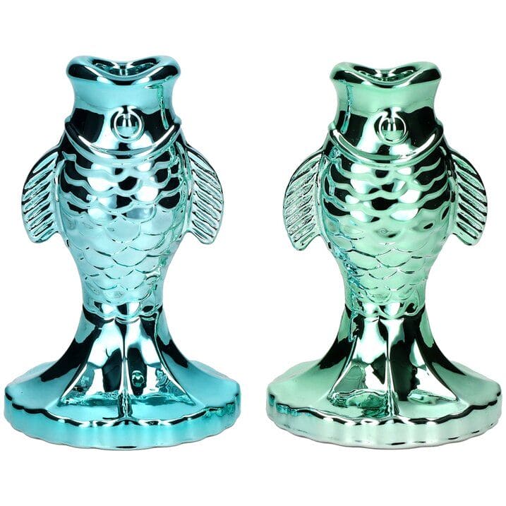 JACQUARD, KERZENHALTER FISCH 2FACH SORTIERT, S(H12,5CM), BLAU/GRÜN, GS