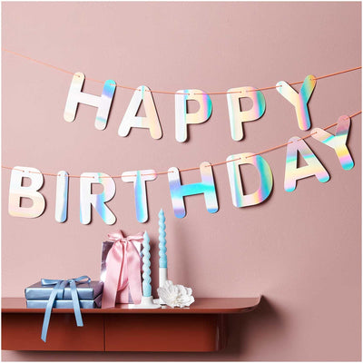 Girlande Happy Birthday, Irisierend FSC MIX