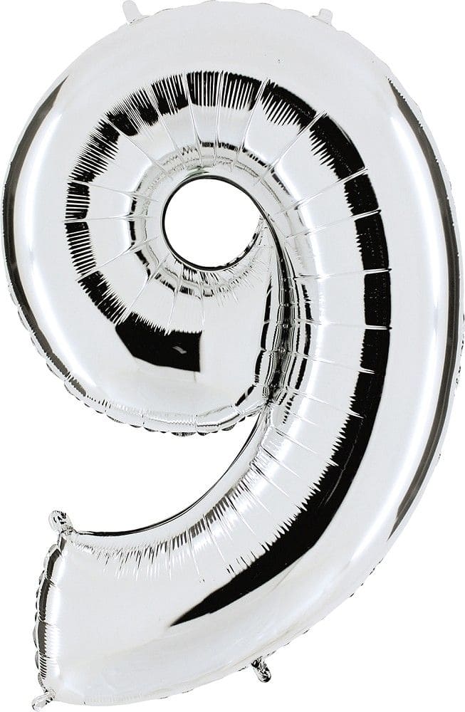 Zahlenballon 9 XXL  - Silber