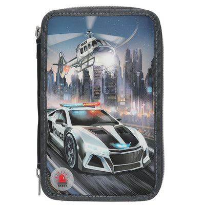 Monster Cars 3 Fach Federtasche LED Polizeiauto
