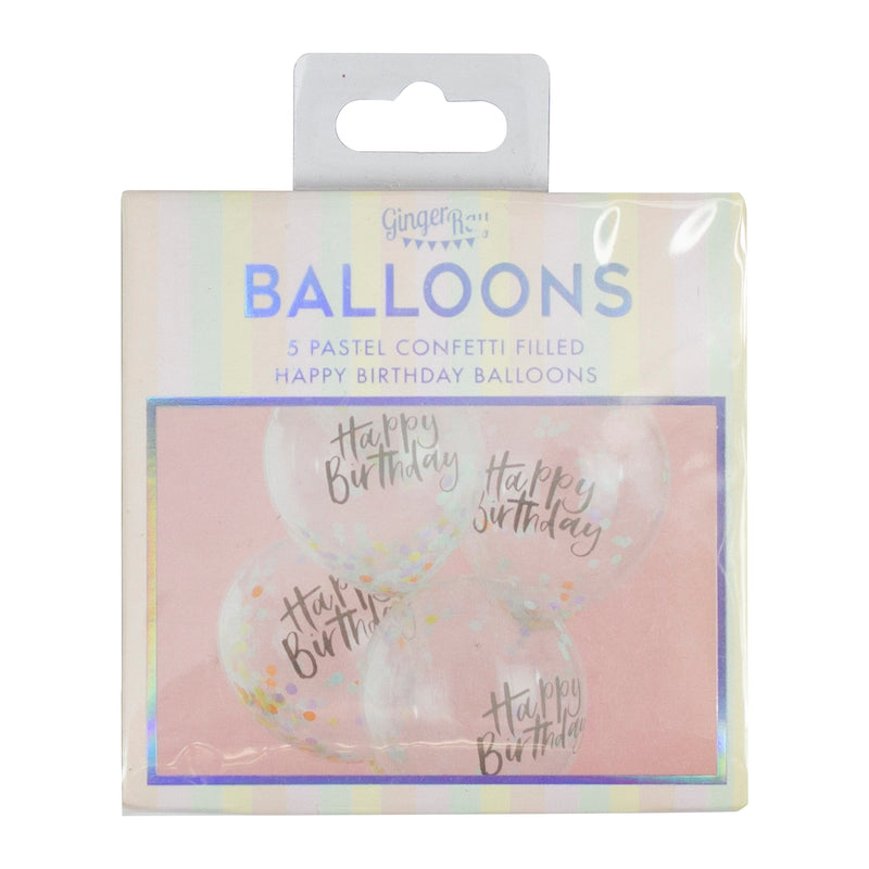 Happy Birthday Pastel Confetti Balloons