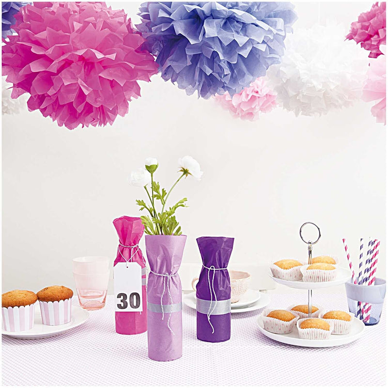 SEIDENPAPIER POMPONS, ROSA FSC MIX 3 STK