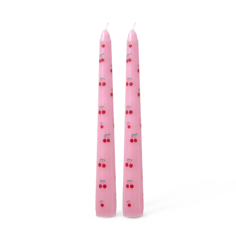 Paraffinwachs Kerzen - Pink - Cherry Love Print - 2er Pack