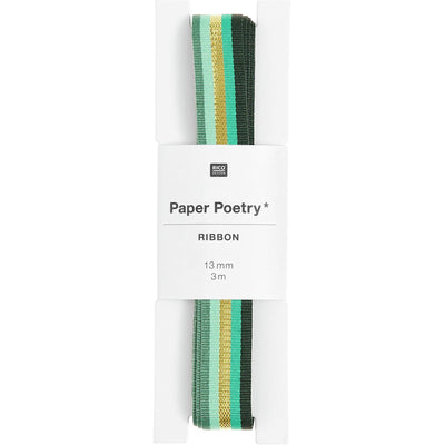 PAPER POETRY WEBBAND MULTI STREIFEN GRÜN/GOLD 13MMX3M
