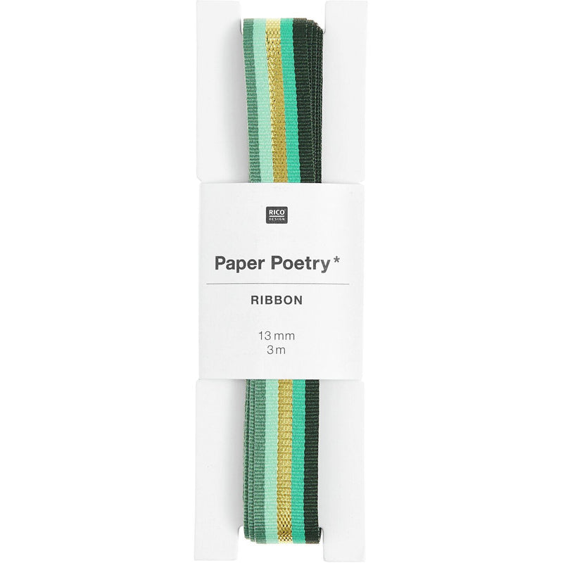 PAPER POETRY WEBBAND MULTI STREIFEN GRÜN/GOLD 13MMX3M