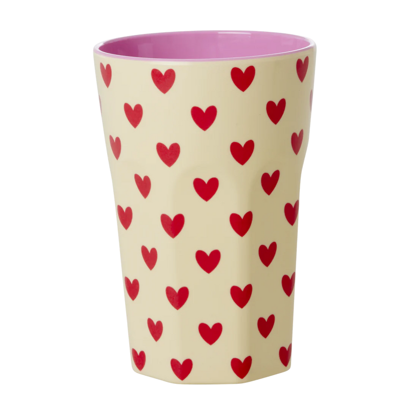 Melamin Großer Becher - Crème - Darling Hearts Print