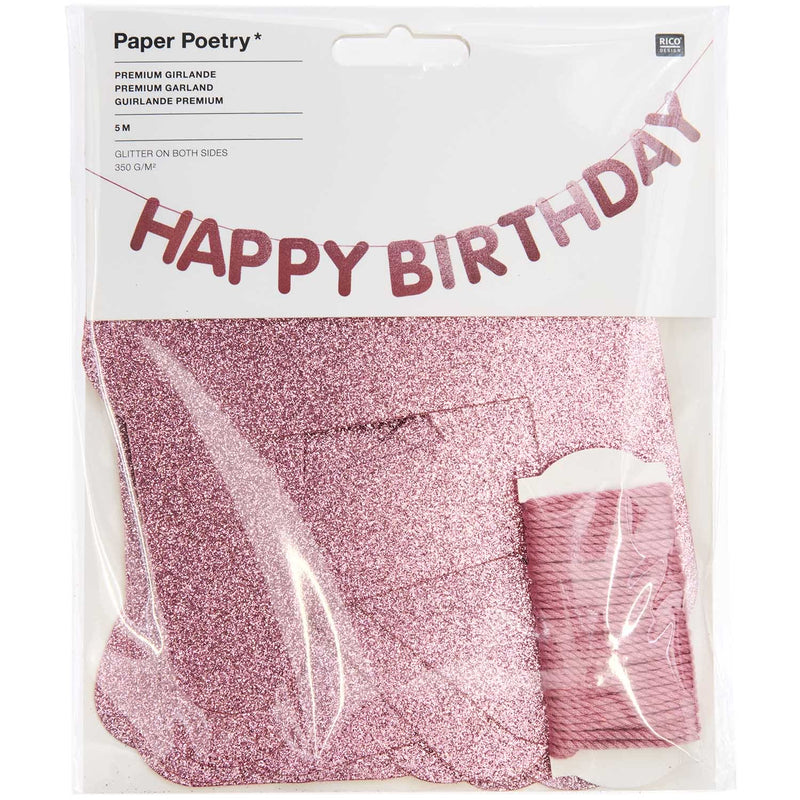 Girlande Happy Birthday, Glitter, Rosa FSC MIX