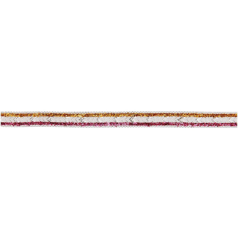 Glitzerband, Zacken, Silber/Rot/Pink, 10mm x 3m
