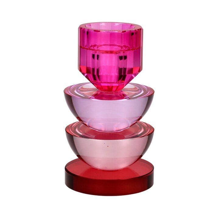 SARI, KRISTALLGLAS, KERZENHALTER H14CM, RUND, ROT/ROSA/PINK, GS