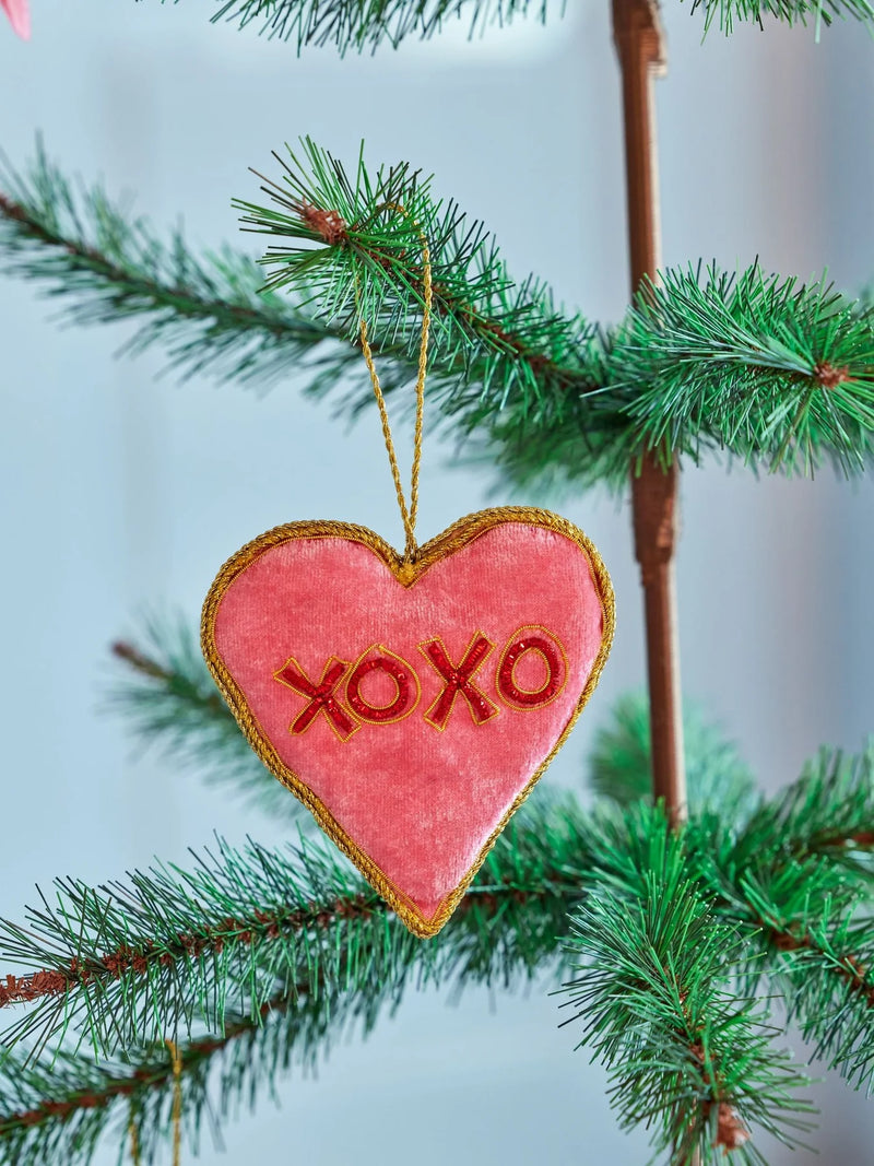 Herz Velours Weihnachtsdekoration - Pink